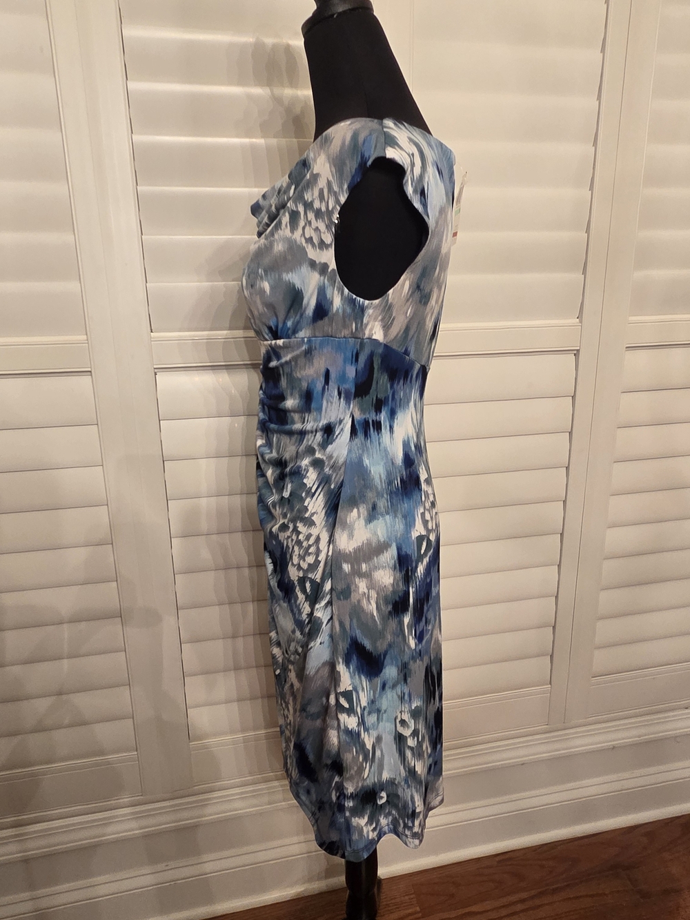 Connected apparel Blue Multi-Print Cowl Sheath Dress Size 8P - Picture 5 of 8